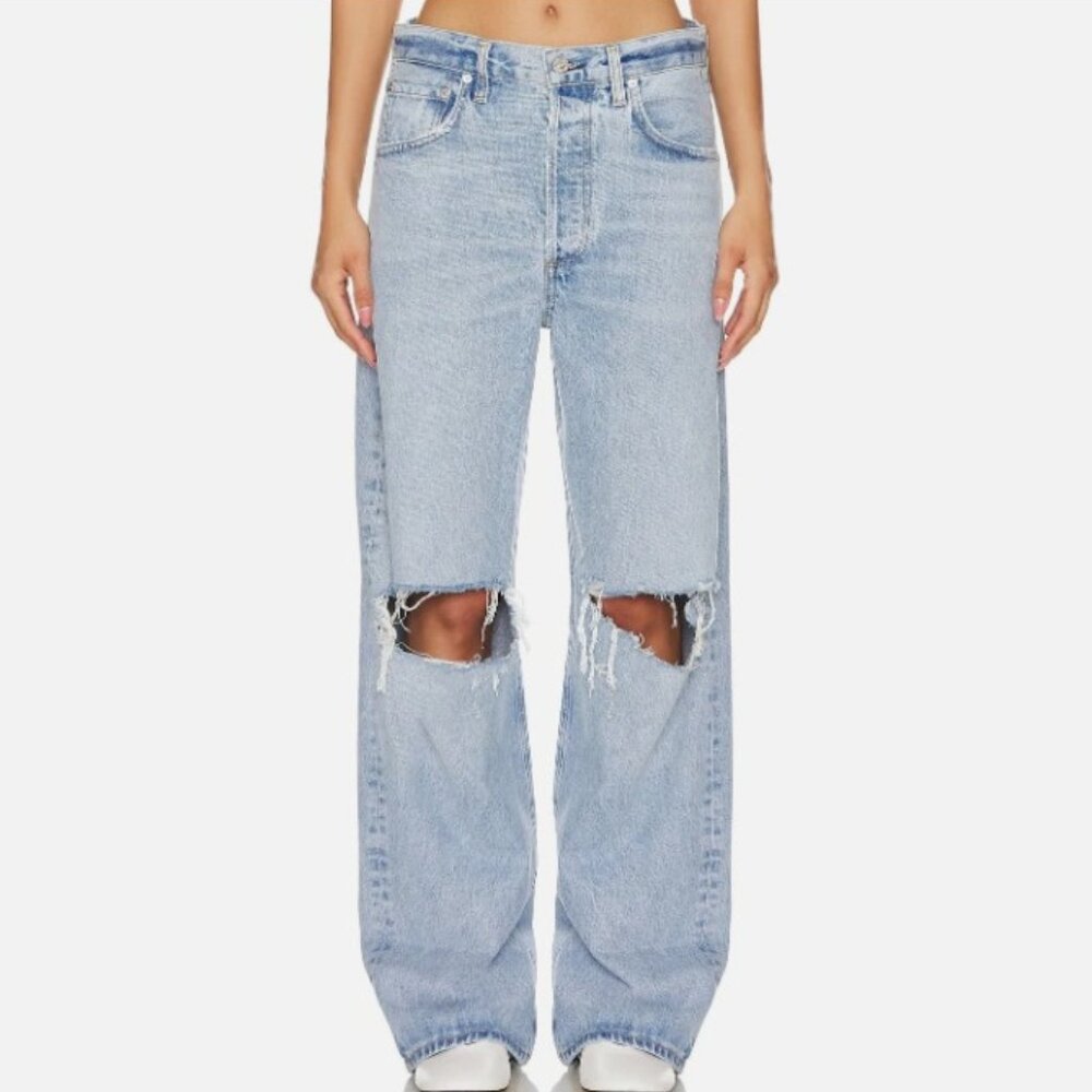 Sz 31 Citizens of Humanity Ayla Baggy Jeans Pagoda Destroyed Light Wash Wide Leg